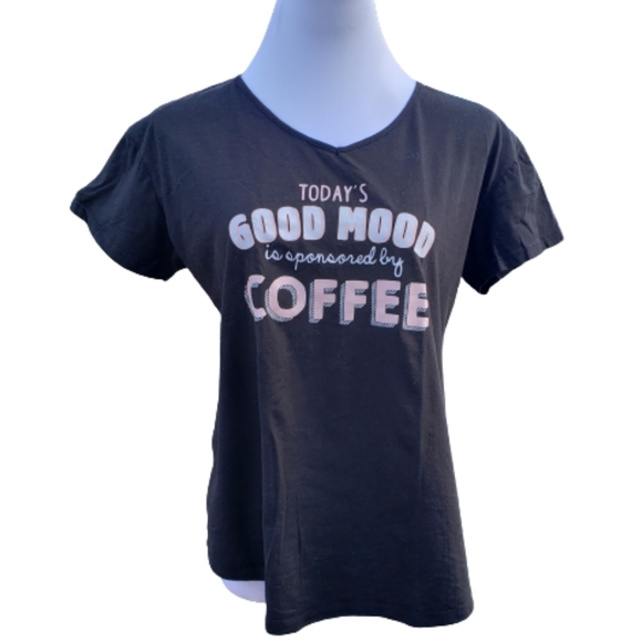 None Tops - Tee Coffee Black Pink MOOD Graphic Sz M